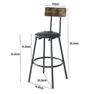 Outdoor Bar Table and Stool Set with Shelf and Upholstered Backrest for Patio Bar