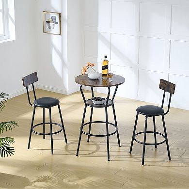 Outdoor Bar Table and Stool Set with Shelf and Upholstered Backrest for Patio Bar