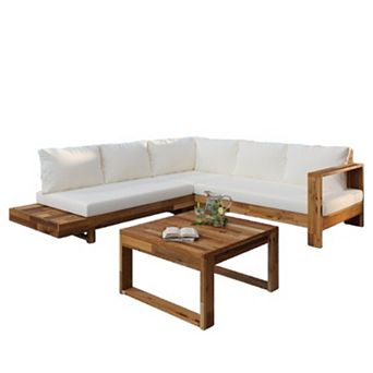 Acacia Wood Outdoor Sectional Sofa Set Modular Conversation Furniture for Patio