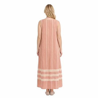 Artyska Women’s Boho Printed Sleeveless Maxi Dress with Lace Yoke & Pockets