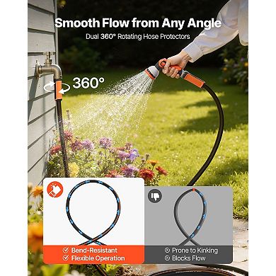 200ft Durable Rubber Garden Hose with 10-Function Nozzle for High-Pressure Watering