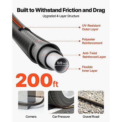 200ft Durable Rubber Garden Hose with 10-Function Nozzle for High-Pressure Watering