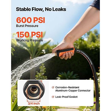 25ft Heavy Duty 4-Layer Rubber Garden Hose Flexible,150 PSI