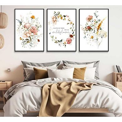 Wildflower Botanical Canvas Wall Art Pink Watercolor Floral Wreath Print Decor