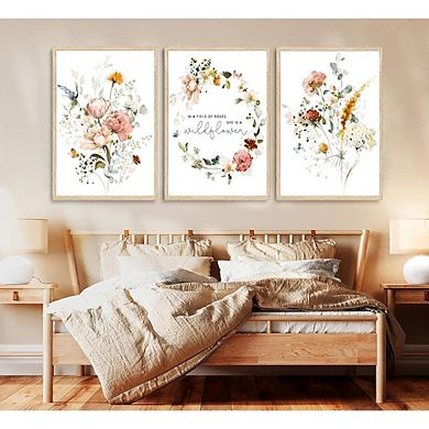 Wildflower Botanical Canvas Wall Art Pink Watercolor Floral Wreath Print Decor