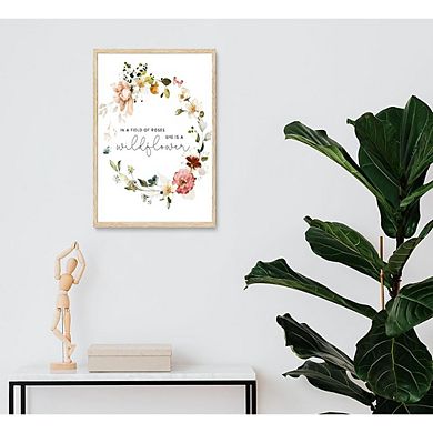 Wildflower Botanical Canvas Wall Art Pink Watercolor Floral Wreath Print Decor