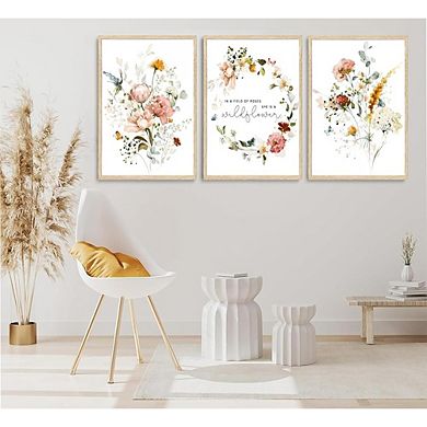 Wildflower Botanical Canvas Wall Art Pink Watercolor Floral Wreath Print Decor