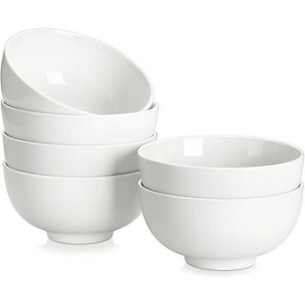 White Ceramic Soup & Cereal Bowls, Set of 6, Dishwasher & Microwave Safe
