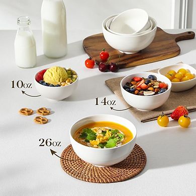 White Ceramic Soup & Cereal Bowls, Set of 6, Dishwasher & Microwave Safe