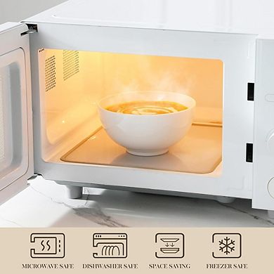 White Ceramic Soup & Cereal Bowls, Set of 6, Dishwasher & Microwave Safe
