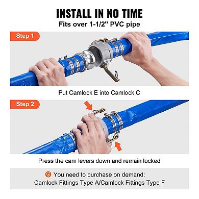 Durable 50ft Blue Pool Drain Hose with 2 Inch PVC and Camlock Connectors for Easy Water Removal
