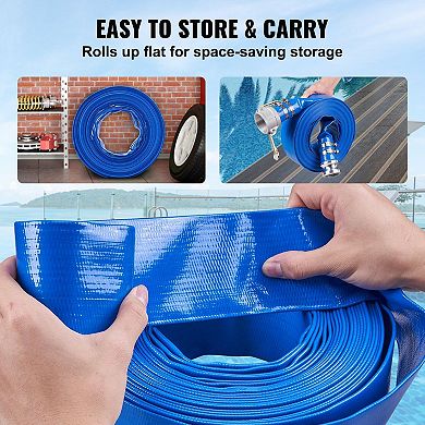 Durable 50ft Blue Pool Drain Hose with 2 Inch PVC and Camlock Connectors for Easy Water Removal