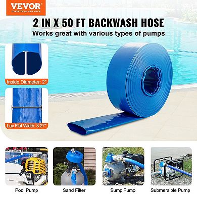 Durable 50ft Blue Pool Drain Hose with 2 Inch PVC and Camlock Connectors for Easy Water Removal
