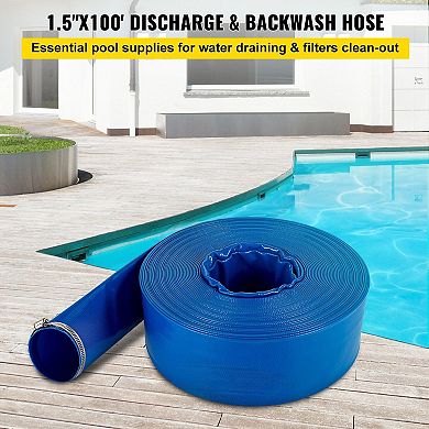 Durable 1.5 inch x 100 feet Blue PVC Lay Flat Discharge Hose for Water Transfer