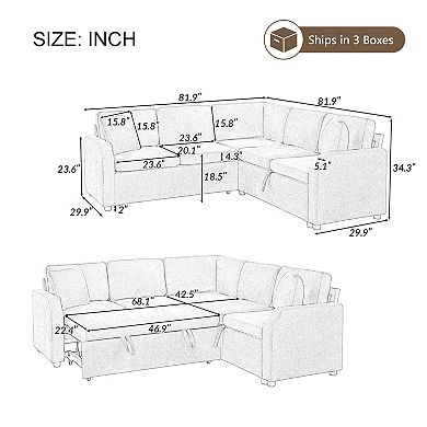 Trikiousd 81.9" L-Shaped Sleeper Sectional Sofa with Storage