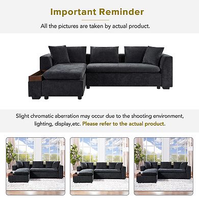 Trikiousd 93.7" L-Shaped Sectional Sofa with Storage Chaise Chenille Upholstery