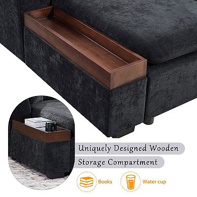 Trikiousd 93.7" L-Shaped Sectional Sofa with Storage Chaise Chenille Upholstery