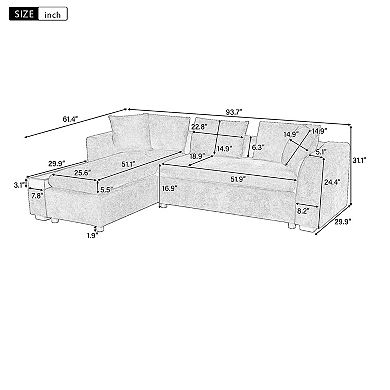 Trikiousd 93.7" L-Shaped Sectional Sofa with Storage Chaise Chenille Upholstery