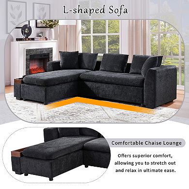 Trikiousd 93.7" L-Shaped Sectional Sofa with Storage Chaise Chenille Upholstery