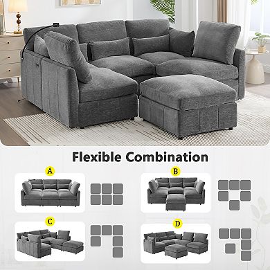 Trikiousd 85.4" Modular Sectional Sofa with USB Ports and Movable Ottoman