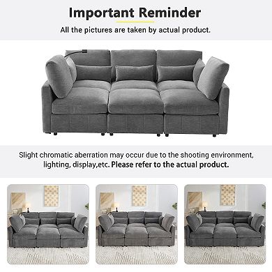 Trikiousd 85.4" Modular Sectional Sofa with USB Ports and Movable Ottoman