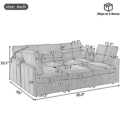 Trikiousd 85.4" Modular Sectional Sofa with USB Ports and Movable Ottoman