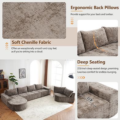 Trikiousd 139" Modular Sectional Sofa Cloud Couch with Deep Seating
