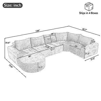 Trikiousd 139" Modular Sectional Sofa Cloud Couch with Deep Seating