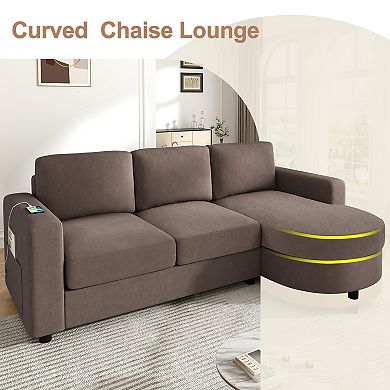 Trikiousd 84.6" L-Shaped Sectional Sofa with Curved Chaise and USB Ports