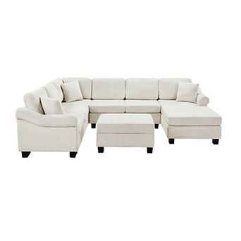 Trikiousd 111.8" U-Shaped Sectional Sofa with Storage Ottoman Chenille
