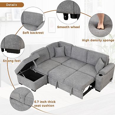 Trikiousd 84.75" Pull-Out Sleeper Sofa Bed with Storage Ottoman