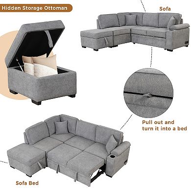 Trikiousd 84.75" Pull-Out Sleeper Sofa Bed with Storage Ottoman