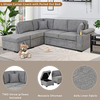 Trikiousd 84.75" Pull-Out Sleeper Sofa Bed with Storage Ottoman