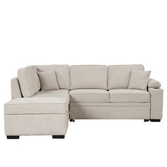 Trikiousd 84.75" Pull-Out Sleeper Sofa Bed with Storage Ottoman