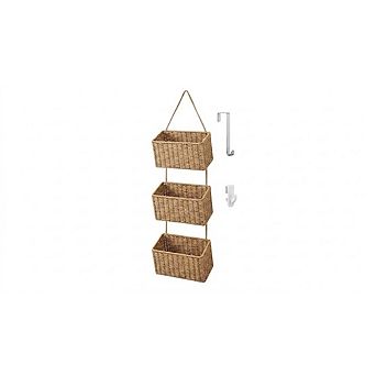 Over The Door Hanging Organizer with 3 tier Woven Baskets Storage Rack