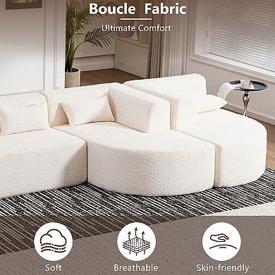 Trikiousd 144" Modular Sectional Sofa with Dual Chaise and Boucle Upholstery