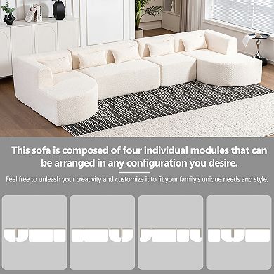 Trikiousd 144" Modular Sectional Sofa with Dual Chaise and Boucle Upholstery