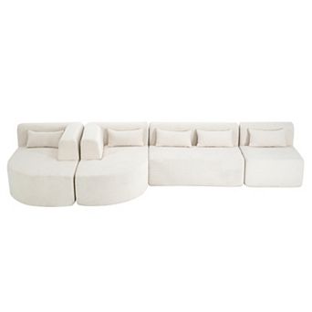 Trikiousd 144" Modular Sectional Sofa with Dual Chaise and Boucle Upholstery