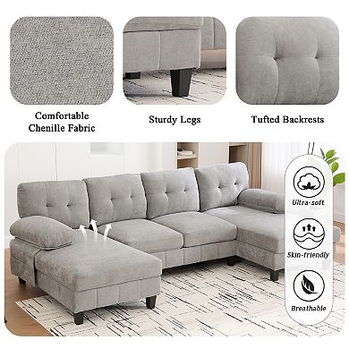 Trikiousd 103.5" U-Shaped Sectional Sofa with Dual Chaise and Storage Pockets