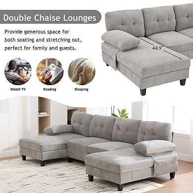 Trikiousd 103.5" U-Shaped Sectional Sofa with Dual Chaise and Storage Pockets