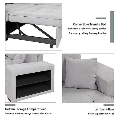 Trikiousd 104.5" Sleeper Sectional Sofa with Storage Chaise and 2 Stools