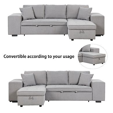 Trikiousd 104.5" Sleeper Sectional Sofa with Storage Chaise and 2 Stools