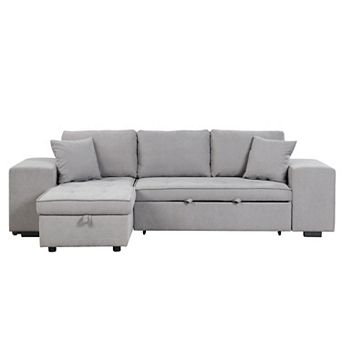 Trikiousd 104.5" Sleeper Sectional Sofa with Storage Chaise and 2 Stools