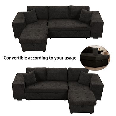 Trikiousd 104.5" Sleeper Sectional Sofa with Storage Chaise and 2 Stools