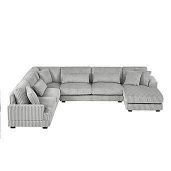 Trikiousd 129" U-Shaped Sectional Sofa with Chaise and Corduroy Upholstery