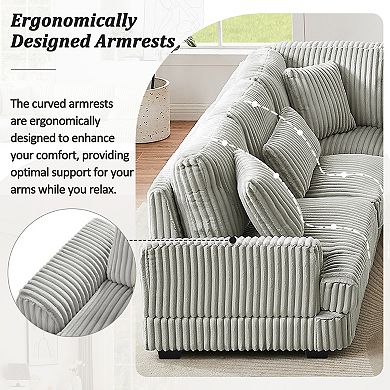 Trikiousd 129" U-Shaped Sectional Sofa with Chaise and Corduroy Upholstery