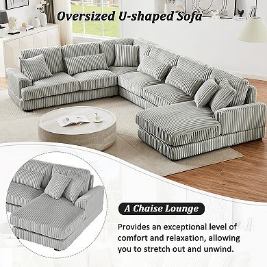 Trikiousd 129" U-Shaped Sectional Sofa with Chaise and Corduroy Upholstery