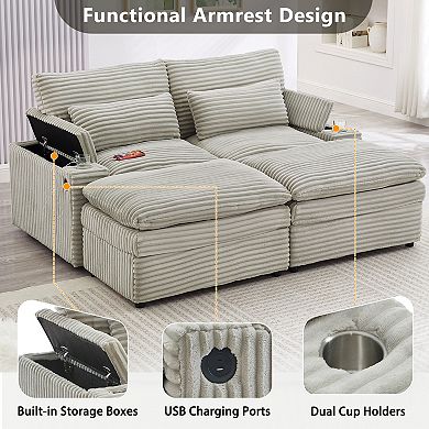 Trikiousd 70.9" Modular Loveseat Sofa Bed with USB Ports and Storage