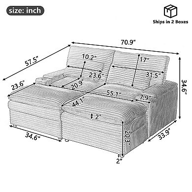 Trikiousd 70.9" Modular Loveseat Sofa Bed with USB Ports and Storage