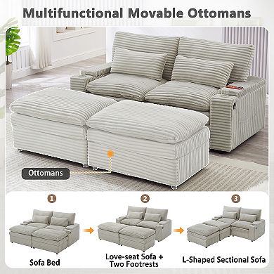 Trikiousd 70.9" Modular Loveseat Sofa Bed with USB Ports and Storage